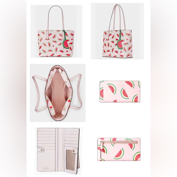 KATE SPADE NWT BUNDLE OF 4 Watermelon Tote, Charm & Wallet with dust bag - Picture 7 of 7